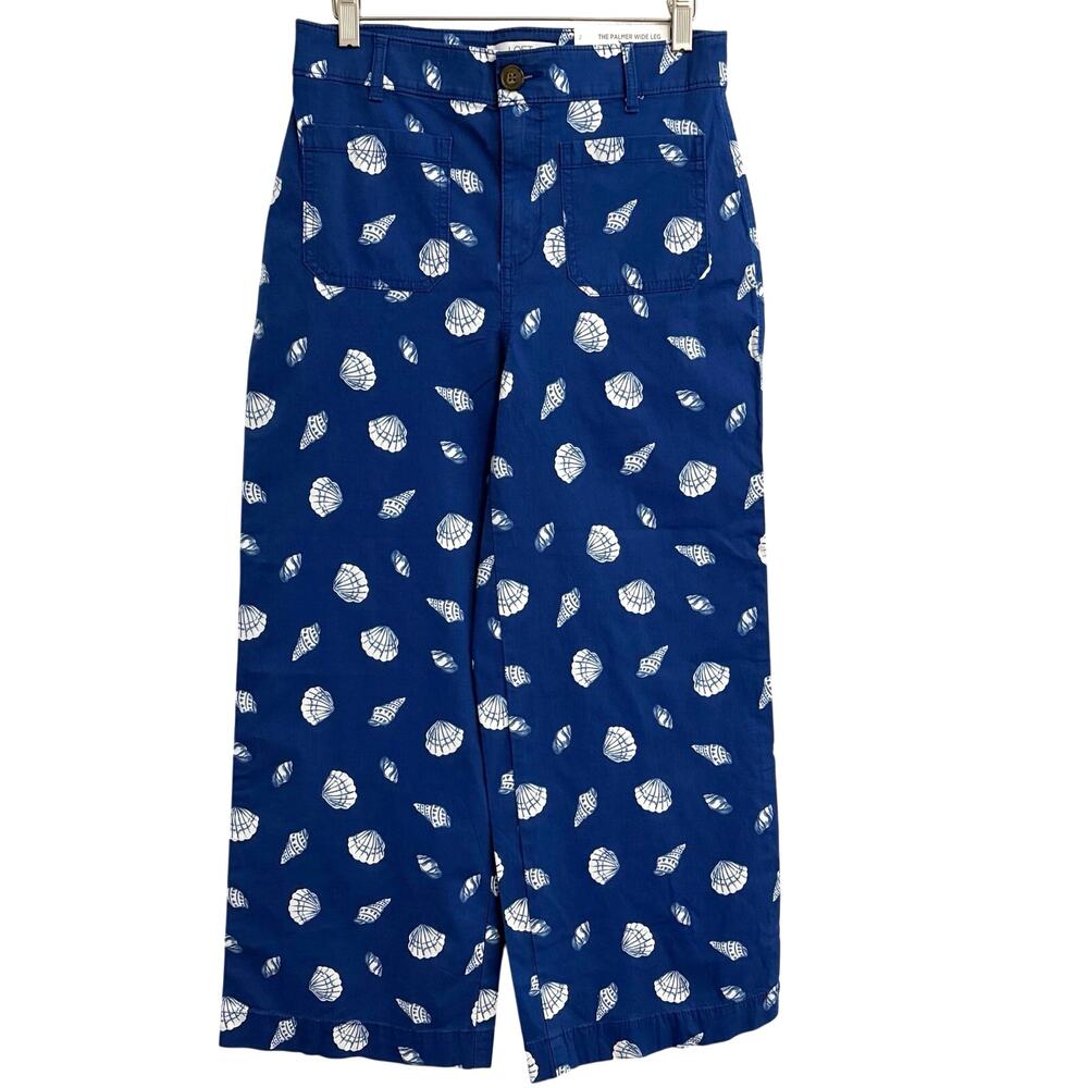 Ann Taylor Loft Palmer Wide Leg Cropped Pants Blue Novelty Seashell Sz 2 Preppy